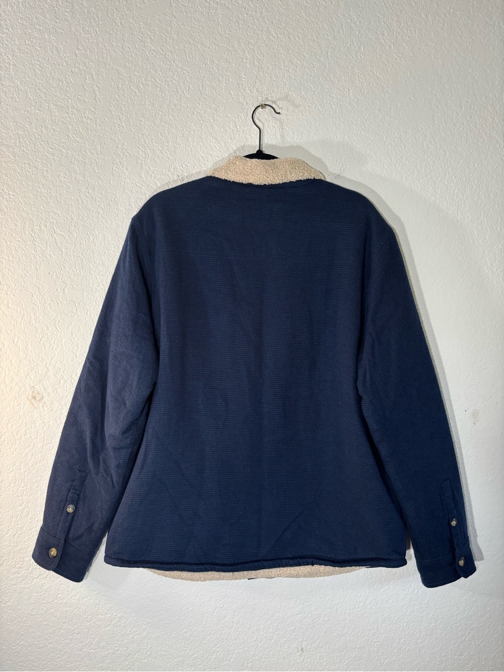Marine Layer Sherpa Lined Camping Shirt Jacket Size Large Navy Cotton Fleece - Picture 12 of 15